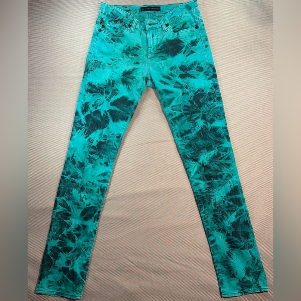 Rock Republic Junior Size 6 Green Black Tie-dyed Oscar Skinny Berlin Jeans